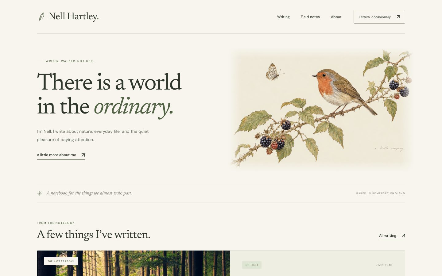 Personal site for a writer, built by GPT-6.1 Sol: first screen